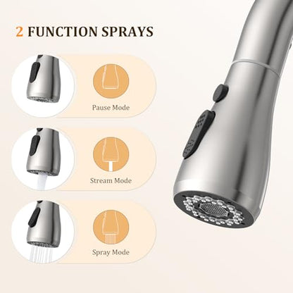Kitchen Faucet with Pull Down Sprayer Kitchen Sink Faucets 2 Spray Modes 1 or 3 Hole Single Handle High Arc Stainless Steel