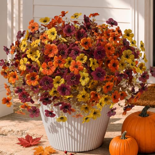 Artificial Flowers Daisy with Eucalyptus Leaves for Outdoor Indoor Garden Home Decoration 12 Bundles