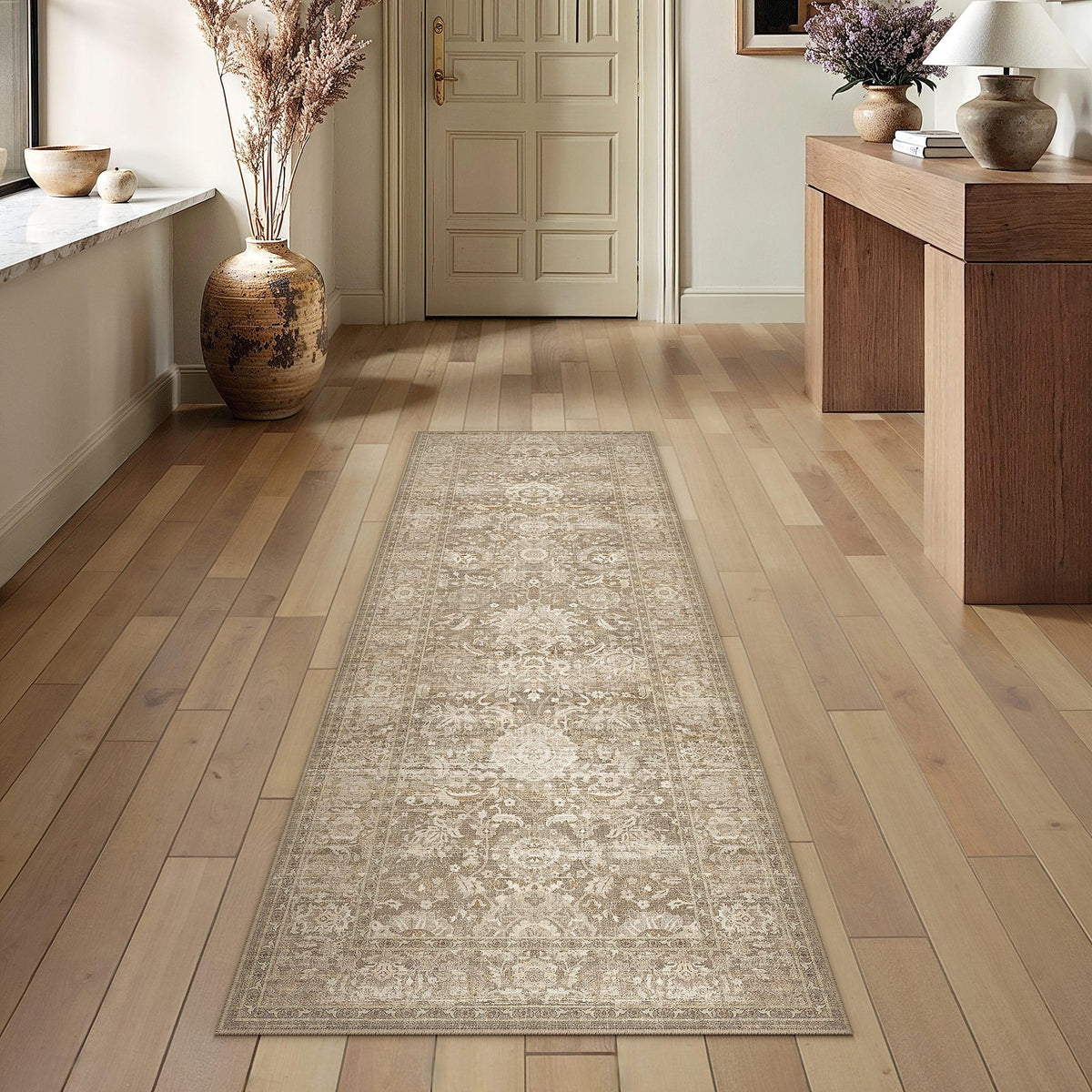 Hallway Runner Rugs 2x6 Beige Vintage Rug (Retro | Beige / 2' x 6' (Runner))