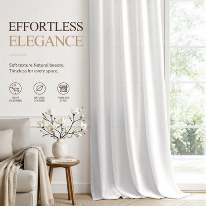 White Linen Curtains 102 Inches Long for Living Room 2 Panels (White / 52"W x 102"L (Pack of 2))