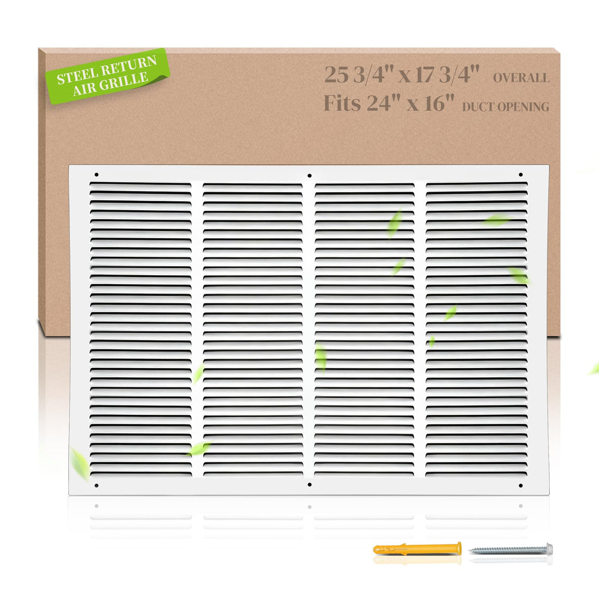 24x16 Steel Return Air Grille (24''Wx16''H [Duct Opening] / White)