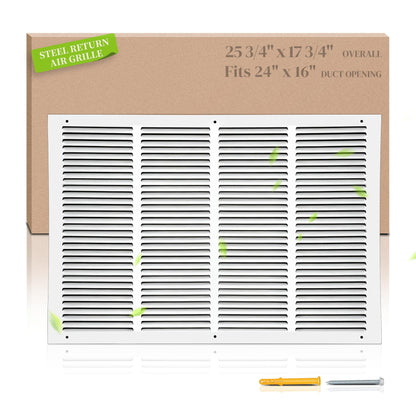 24x16 Steel Return Air Grille (24''Wx16''H [Duct Opening] / White)