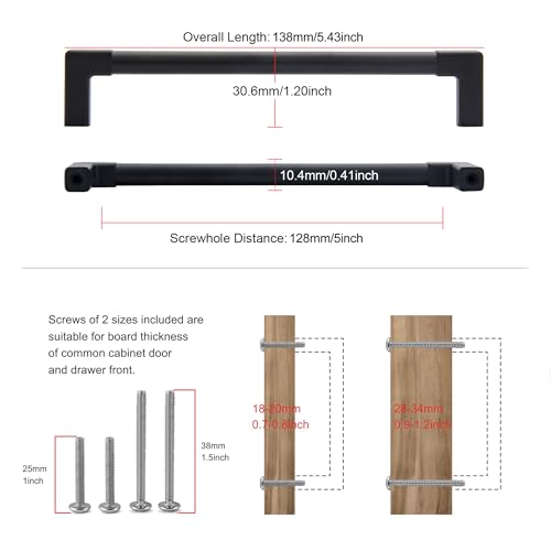 10 Pack Cabinet Pulls 5" (Matte Black / 5"(128mm)Hole Center-10Pcs)