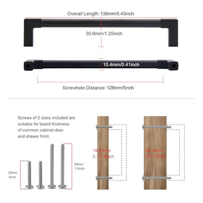 10 Pack Cabinet Pulls 5" (Matte Black / 5"(128mm)Hole Center-10Pcs)