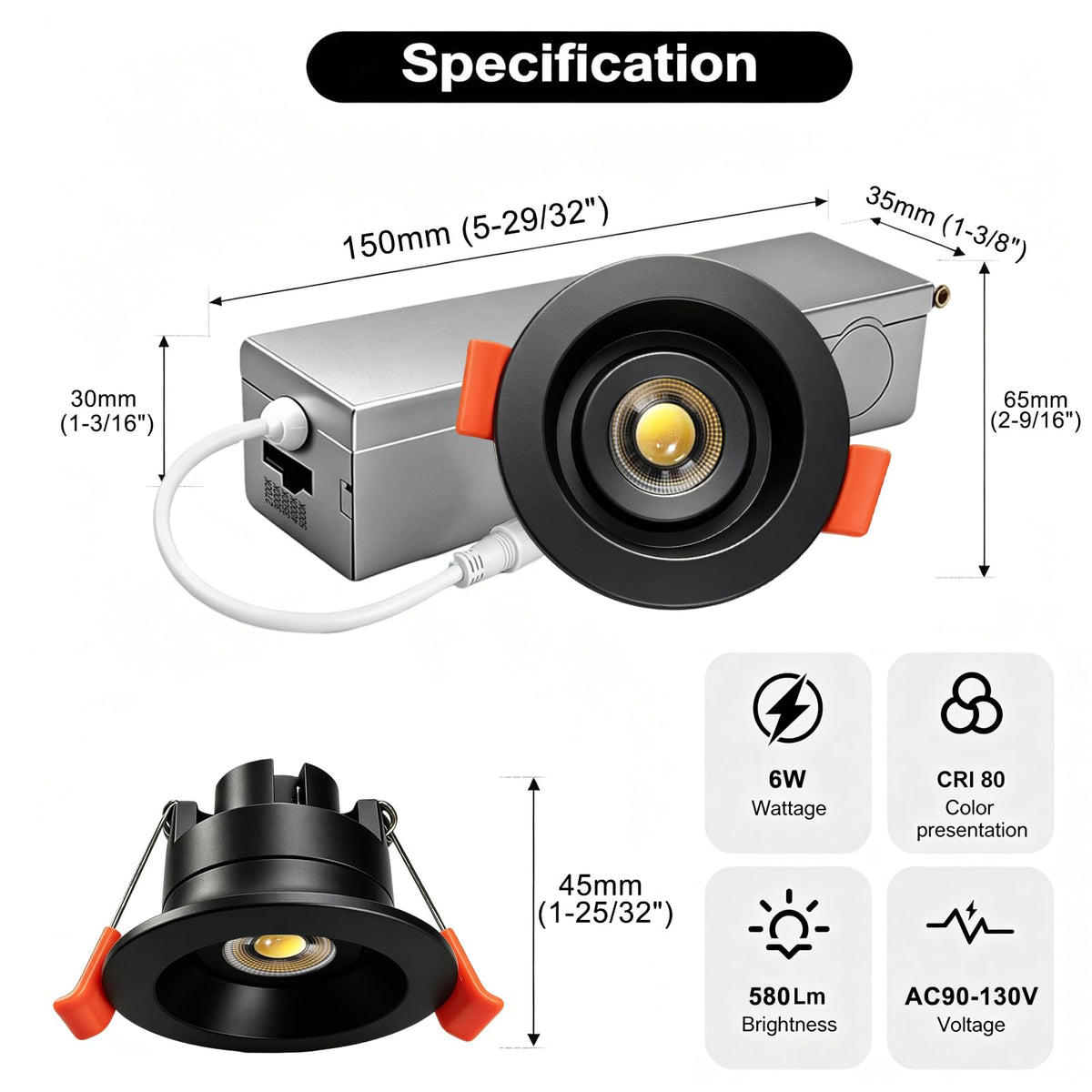 Gimbal LED Recessed Light (12P-Black / 2 Inches- Anti glare)