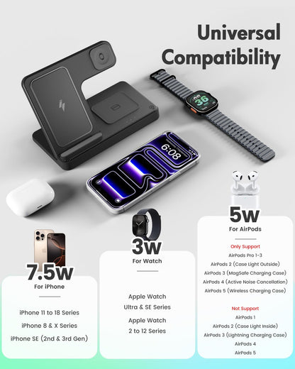 Wireless Charger iPhone Charging Station for Apple Multiple Devices (Black)
