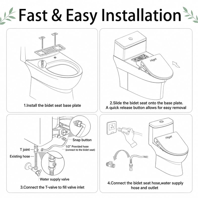 Electric Bidet Toilet Seat Elongated with Warm Water Wash