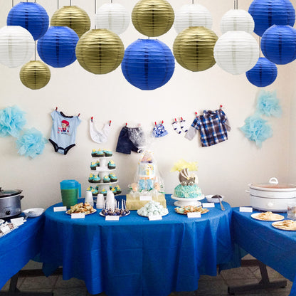 Paper Lanterns Party Decorations Navy Blue Gold (Blue-White-Gold)