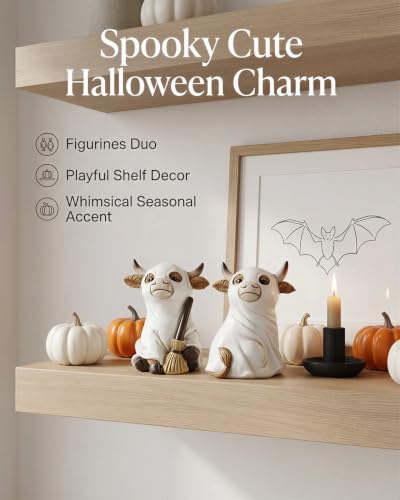 2 Resin Cow Ghost Figurines Halloween Tabletop Decor (Highland Cow Ghost)
