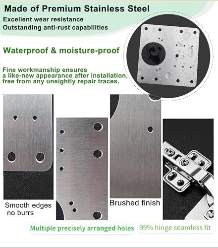 Cabinet Hinge Repair Plate Stainless Steel Hinge Repair Brackets Kit for Kitchen Cupboard Door with Fixing Screws