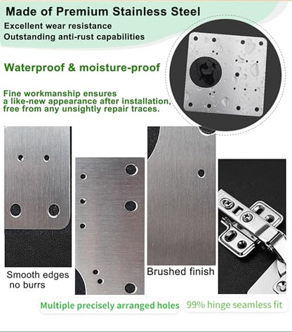 Cabinet Hinge Repair Plate Stainless Steel Hinge Repair Brackets Kit for Kitchen Cupboard Door with Fixing Screws