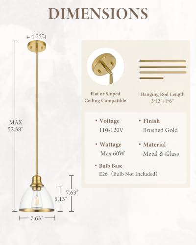 2 Pack Modern Pendant Lights (Brushed Gold)