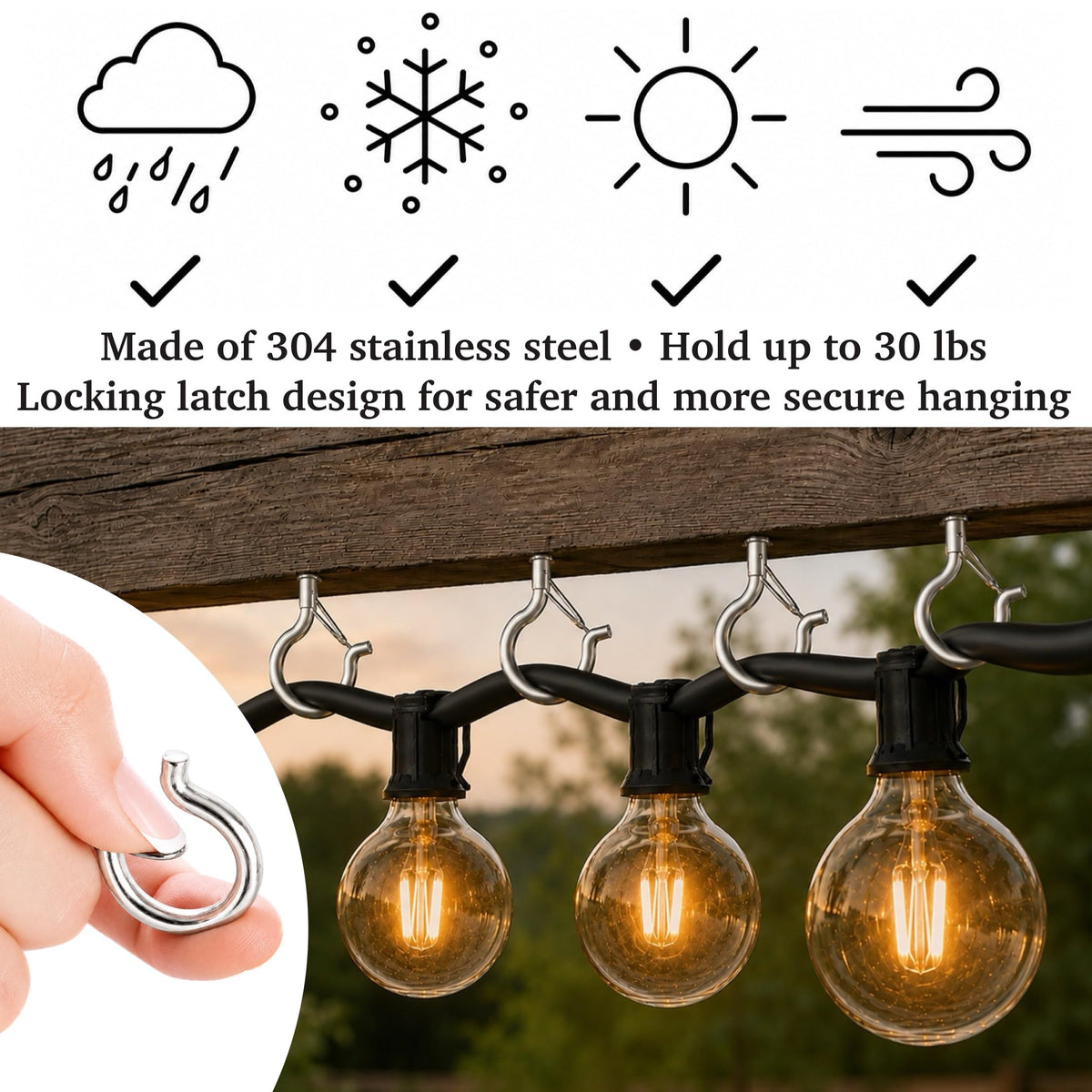 304 Stainless Steel 2 Inch Screw Eye Hooks with Driver Bit (Original / 12 PCS)