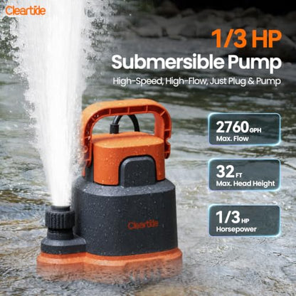 Submersible Utility Water Pump (1/3 HP Sump Pump)