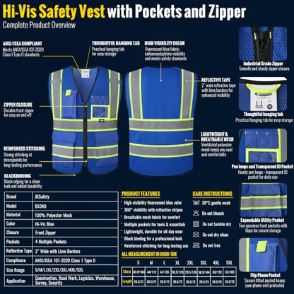 Safety Vest for men women Reflective Vest with Pockets and Zipper High Visibility Vests BX340