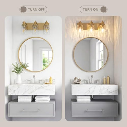 3 Light Bathroom Light Fixtures with Water Ripple Glass (Gold / 3-light)