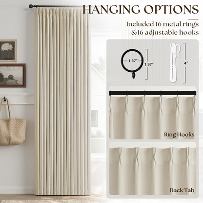 Cream Beige Blackout Linen Curtains 108 Inches Long for Bedroom Pinch Pleated Black Out Curtains Lined 2 Layers Memory Shape Noise Reducing Rustic Farmhouse Living Room Darkening Window Drapes 50x108 (Cream Beige / 50"W x 108"L (Pack of 2))