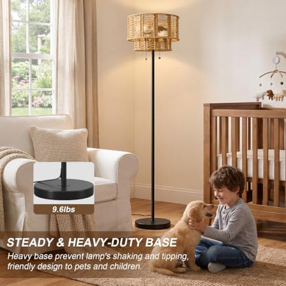 60" Rattan Floor Lamp for Living Room