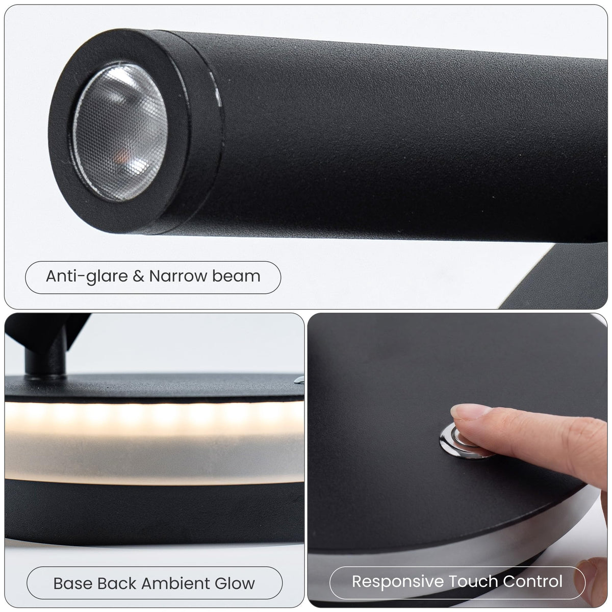 6W LED Bedside Wall Sconce with Switch (Black 2Pcs)