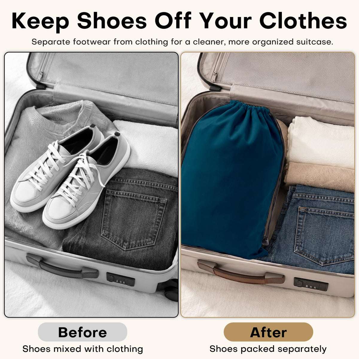 4 Pack Velvet Cloth Shoe Bags for Travel & Packing for Women & Men (Navy Blue)