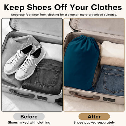 4 Pack Velvet Cloth Shoe Bags for Travel & Packing for Women & Men (Navy Blue)