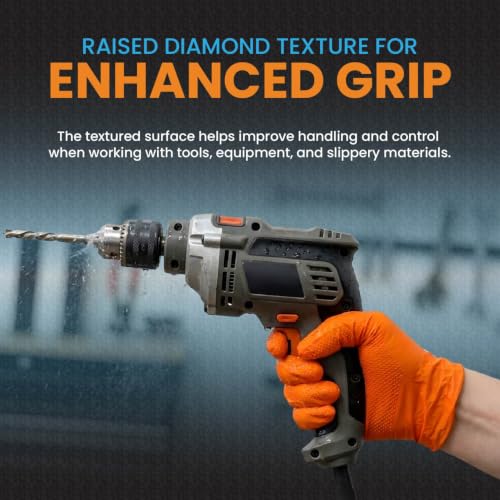 8 Mil Diamond Texture Grip Nitrile Gloves (Black / Large)