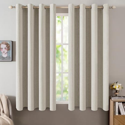 100% Blackout Linen Curtains for Bedroom 52x45 Inches Cobblestone (Cobblestone / 52"W x 45"L (Pack of 2))