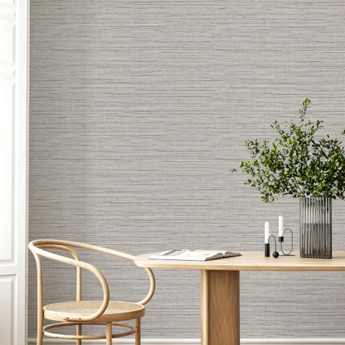 Beige Grasscloth Peel and Stick Wallpaper Textured 17.3in x 393.7in (Beige / 17.3inch × 393.7inch)