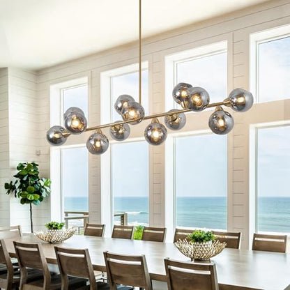 Gold Linear Chandelier 59 Inch Extra Large Sputnik Pendant Light (13 Lights Smoke Gray and Gold)