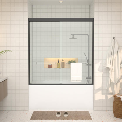 Double Sliding Glass Bathtub Shower Door 55 (Black / 60''x62'')