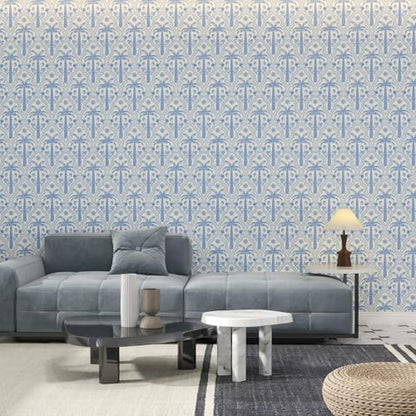 17.7"x78.7" Tropical Peel and Stick Wallpaper Blue Coastal Palm Tree Seashells Shrimp Ocean Pattern Wall Paper for Bedroom Bathroom Playroom Removable Self (Blue / 17.7" x 78.7")
