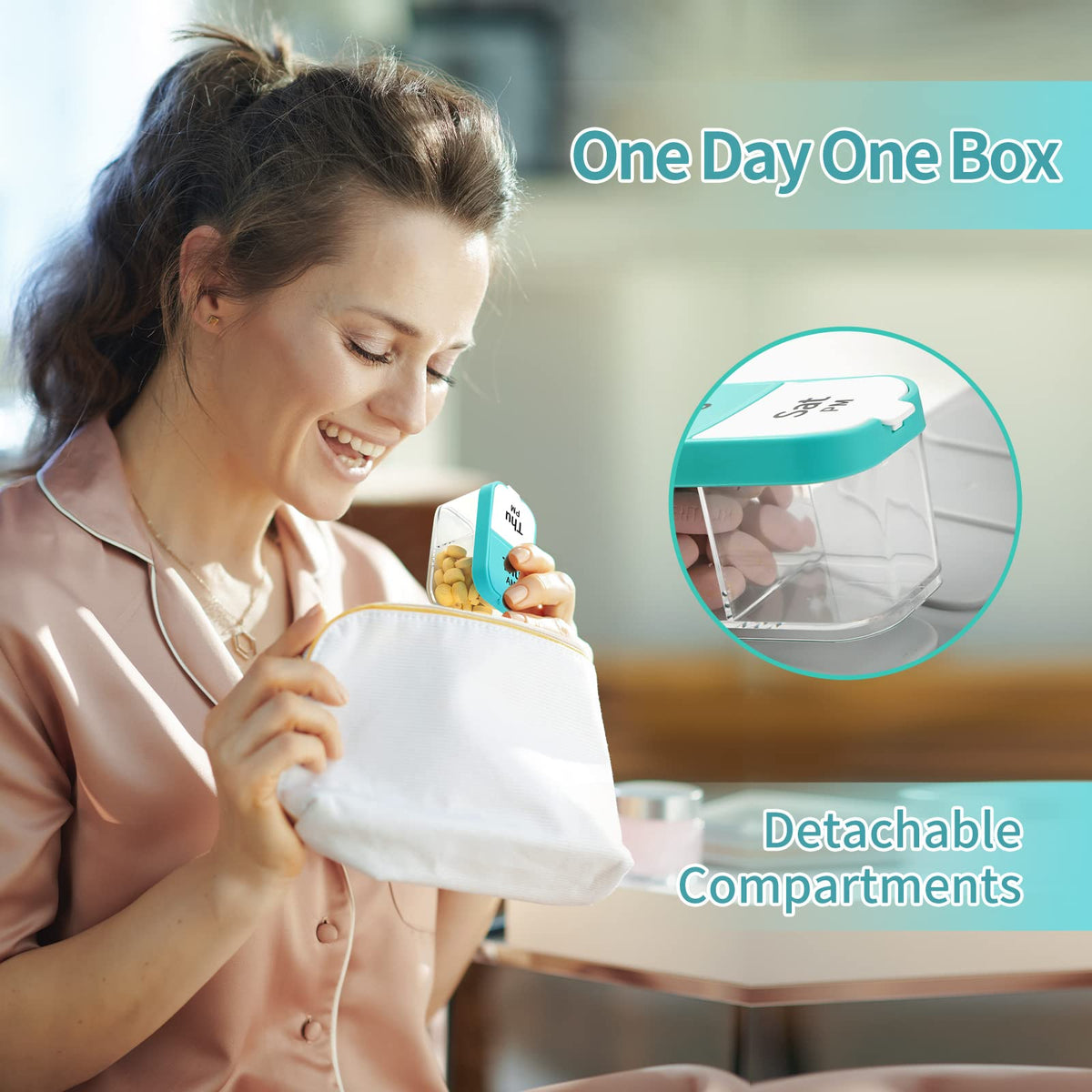 Large Weekly Pill Organizer 2 Times a Day for Vitamin (Cyan)