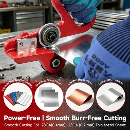 Manual Sheet Metal Cutter Hand Pull Tin Snips Portable Roof Cutting Tools Rotary Metal Plate Shears Double Wheels Scissors Handheld Straight Cut Nibbler Panel Slitter