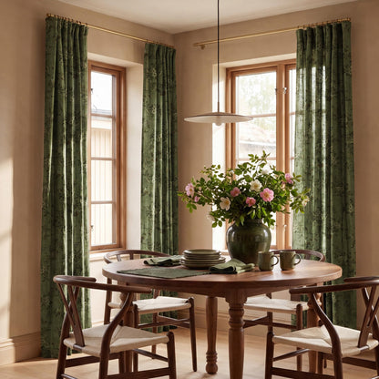 Forest Green Floral Printed Window Curtains (Forest Green / 52"W x 102"L (Pack of 2))