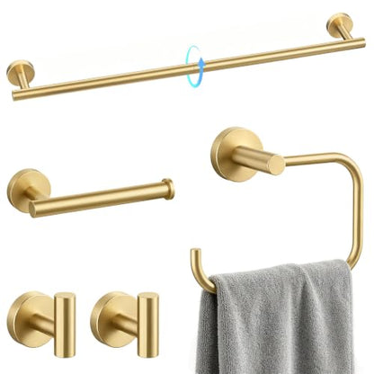 5 Piece Gold Bathroom Accessories 24 Inch Towel Racks for Bathroom (Brushed Gold)