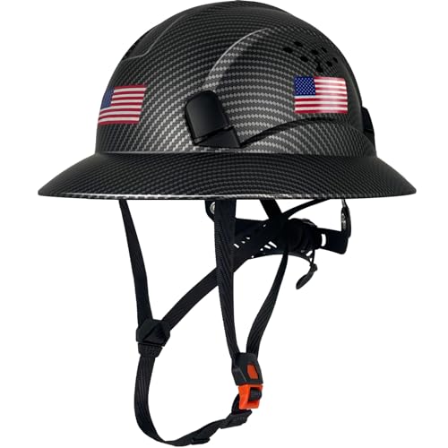 ANSI Type II Class C Full Brim Hard Hats Carbon Fiber Pattern Safety Helmet Vented Top and Sides