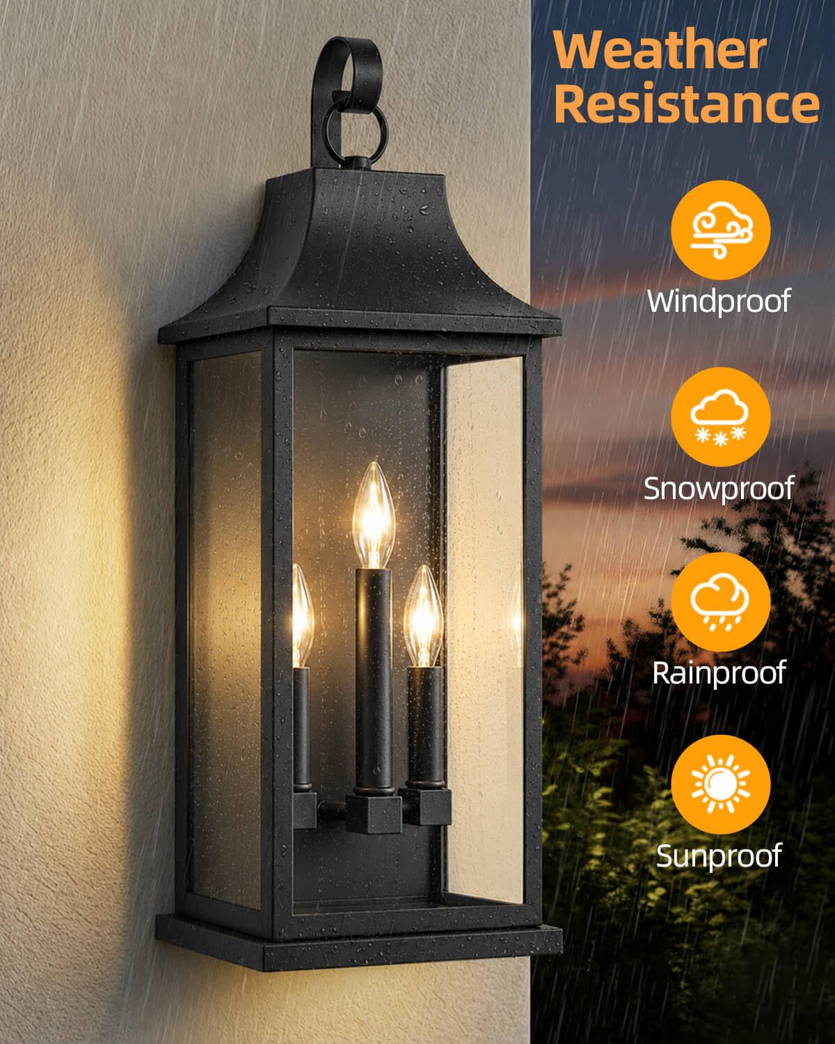 25" Extra Large Outdoor Wall Lanterns 2 Pack (Black / 25 Inch)