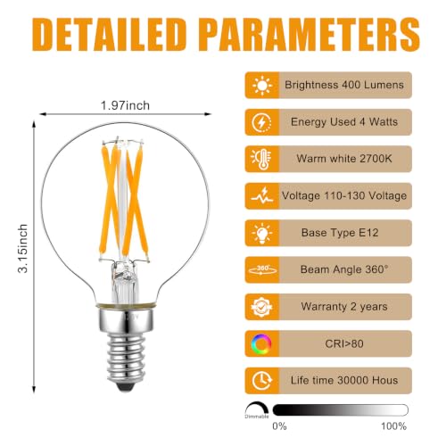 G16.5 40W Equal Ceiling LED E12 Candle Bulb Dimmable Warm White