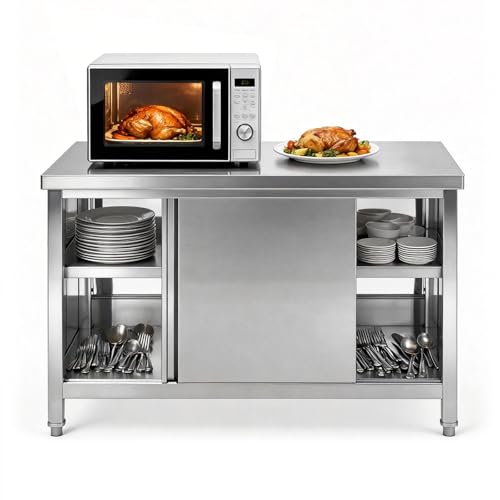 Commercial Grade Backless Stainless Steel Worktable with Cabinet