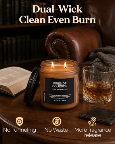 Fireside Bourbon Scented Candle Smoky Oak for Winter Christmas Gift (Medium Jar / Fireside BourbonNew)