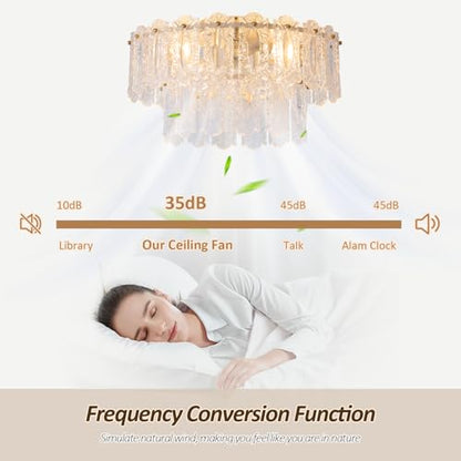 Crystal Caged Ceiling Fan with Light Flush Mount