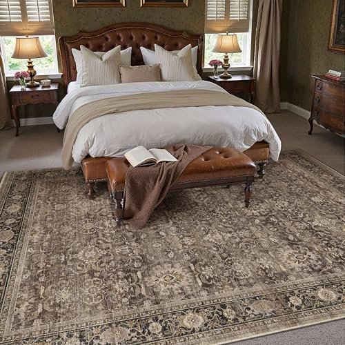 Brown Washable 6x9 Area Rugs for Living Room Bedroom (Retro | Brown / 6' x 9' (Rectangular))