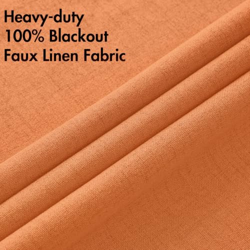 100% Blackout Linen Curtains for Bedroom 52x84 Inches Orange (Orange / 52"W x 84"L (Pack of 2))