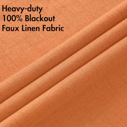 100% Blackout Linen Curtains for Bedroom 52x84 Inches Orange (Orange / 52"W x 84"L (Pack of 2))