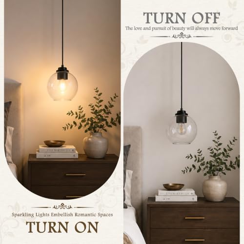 6" Black Globe Pendant Light Ribbed Glass Pendant Lights Kitchen Island Height Adjustable Mid