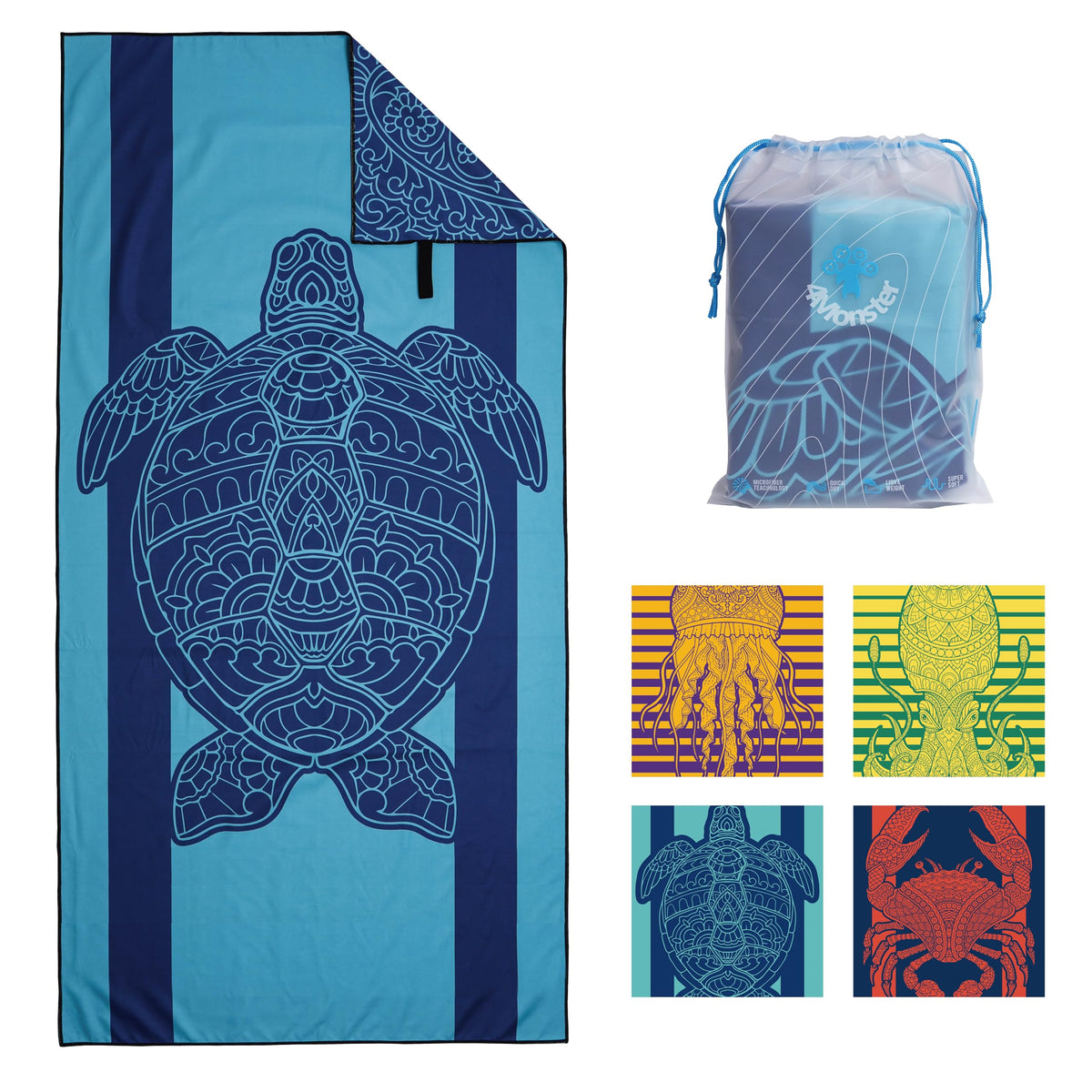 Microfiber Beach Towel Quick Dry (01sea turtle / 63.00" x 31.50")