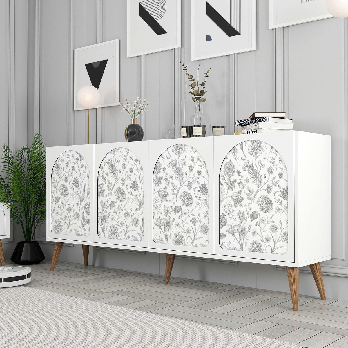 White Grey Vintage Floral Peel and Stick Wallpaper 17in x 118in (Grey/White / 17.3" x 118.1")