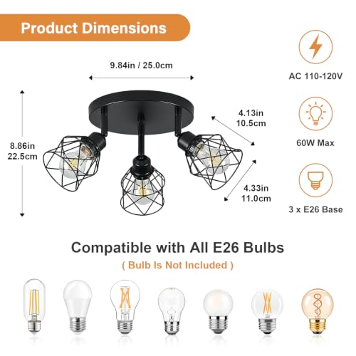 3 Light Black Farmhouse Kitchen Semi Flush Mount Ceiling Light (Black / 3-light)