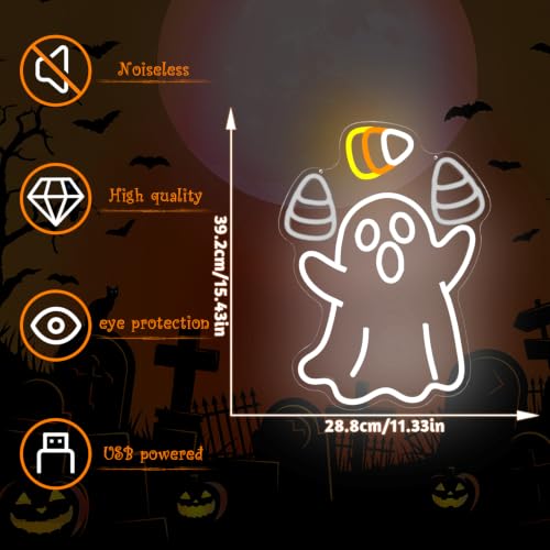 Juggling Ghost Halloween Neon Sign Animated Dimmable LED Halloween Decor (Ghost Corn)