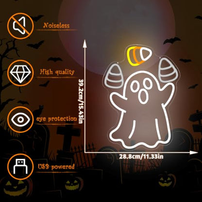 Juggling Ghost Halloween Neon Sign Animated Dimmable LED Halloween Decor (Ghost Corn)